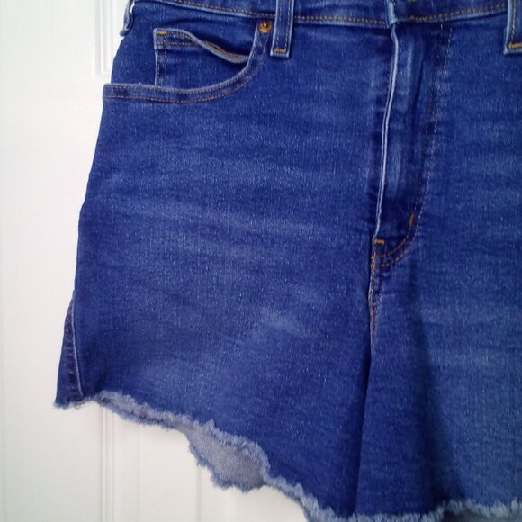 Signature Levi Strauss Shorts Women 14 Heritage High Rise Raw Hem Denim Blue - Picture 4 of 14